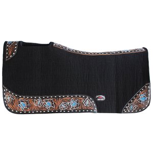 Western Equestrian Horse Contoured Shape Brown Felt Jumping Saddle Pad Sunflower Printed <strong>Leather</strong> <strong>Patch</strong> Custom Size Available - Product Image 3