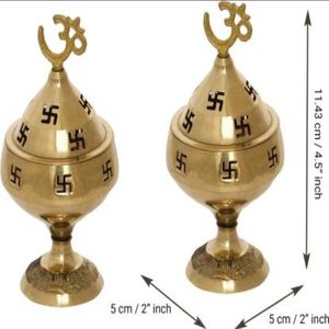 Brass Covered Oil Diya for Indian Home Temple Pooja <b>Mandir</b> Aarti Ceremonies and Perfect Return Gift for Festive Occasions - Product Image 3