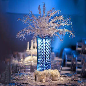 Look élégant Grand support de pièce maîtresse de décoration de mariage en argent Support de fleurs en métal avec cristaux suspendus au lustre - Product Image 3