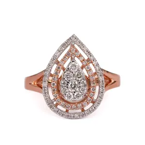 18k joias inteligentes de ouro rosado, 0.50 ct, pave diamante, formato de gota, anel de noivado, artesanal, dourado, diamante, joias finas, fabricante