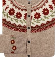 Cardigan en laine tricotée jacquard pour femme 7GG Nordic Fair Isle Meadow Blossom Maple Fox avec motif de jupon et boutons
