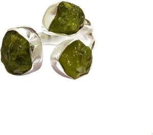 Anillo de Plata de Ley 925 con Peridoto Natural, Piedra de Nacimiento de Agosto, 3 Piedras, Joyería Hecha a Mano para Navidad - Product Image 1