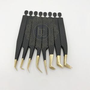 แหนบต่อขนตาปลอมเคลือบผงสีดำด้านสีทองและลายเพชรที่ยั่งยืนปรับแต่งฉลากได้ตามต้องการ - Product Image 6