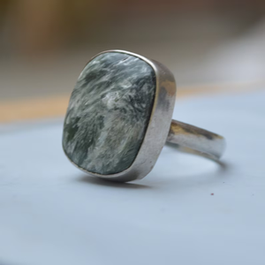 Raw Natural Seraphinite 925 Sterling Silver Siberia Seraphinite Wedding Gift <b>Statement</b> Ring Exquisite Natural Gemstone Jewelry - Product Image 3