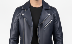 Chaqueta de Cuero Vacuno Azul Marino para Hombre, Diseño Personalizado, Color Sólido, Casual, con Cierre, Cuello Alto, Ropa de Calle de Invierno, Transpirable en la Parte Delantera - Product Image 3