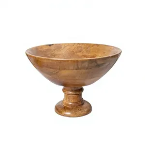Bol de service en bois sur piétement, poli, pour salade de fruits, vaisselle rustique moderne pour la maison, les fêtes et les mariages - Product Image 5