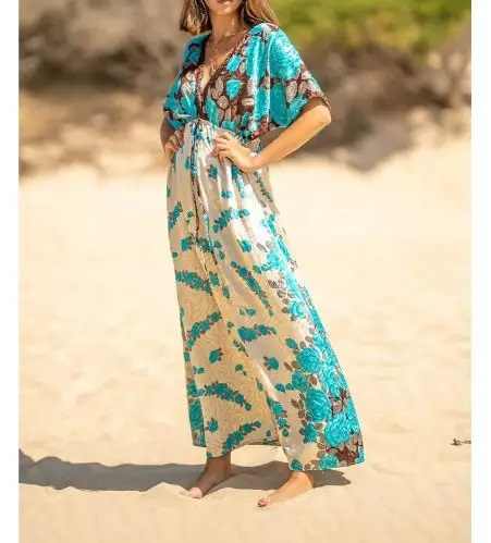 New Arrival Long Maxi Standard Beach Wear Kaftan Dress for Women Pretty Kaftan Dress