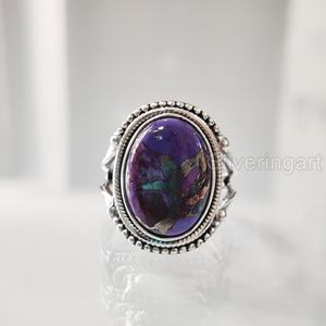 แหวนสตรีแหวนธรรมชาติสีม่วงทองแดงเทอร์ควอยซ์พลอย December หินโบฮีเมียนทำด้วยมือเครื่องประดับ925แหวนเงินสเตอร์ลิง - Product Image 3