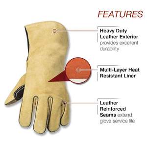 Venta al por mayor de guantes de soldadura resistentes al fuego de cuero partido De Vaca hechos en fábrica Guantes de trabajo industriales personalizados - Product Image 1