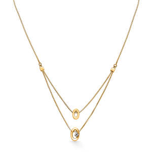 <b>Fashion</b> <b>Layered</b> <b>Necklace</b> for Women Twin Horizon Yellow Gold Short Chain - Product Image 4