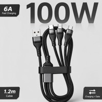 Câble de charge USB XXD OEM 100W 6A 3 en 1, 1,2 m, tressé en nylon, multi-connecteurs, charge rapide, cordon de données, logo personnalisé
