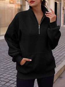 Conception de logo personnalisé Sweat-shirt à demi-fermeture éclair surdimensionné à épaules tombantes pour femmes - Product Image 3