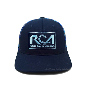 Impresión personalizada Camo Mesh azul marino camionero sombreros bordado Logo diseño RCA camionero sombreros malla al por mayor - Product Image 1