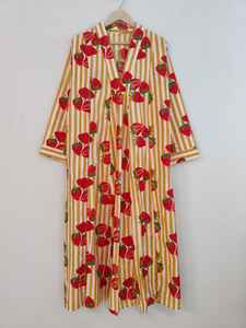 Vestido Largo Casual de Verano con Estampado Floral, Cuello en V y Manga Larga, 100% Algodón |   Ligero, Transpirable, Elegante y Cómodo - Product Image 5