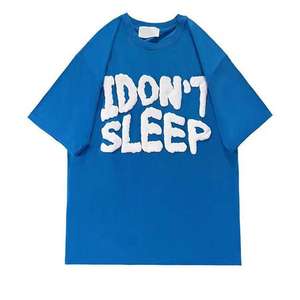 T-shirt imprimé bouffant personnalisé de qualité supérieure 100% tissu en coton T-shirt Streetwear à épaules tombantes de couleur bleue unie pour hommes - Product Image 1