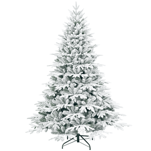 Brand New 6.5ft Flocked Christmas Tree with 2225 PE/PVC Branch Tips 450L Warm White LED Lights Hinged Steel <b>Wire</b> Construction - Product Image 4