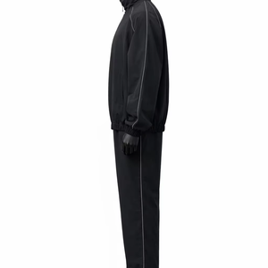 Ensemble de survêtement unisexe noir à capuche, manches longues, fermeture éclair, sportif, décontracté, couleur unie, respirant, 100 % coton, pour l'hiver, coupe ample - Product Image 5