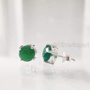 Boucles d'oreilles clous pour femmes, pierre précieuse onyx vert naturel, pierre de naissance de décembre, bijoux faits à la main, argent sterling 925 - Product Image 5