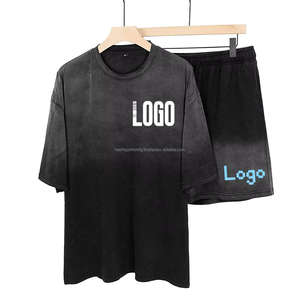 เสื้อยืดและกางเกงขาสั้นผู้ชายแบบเซ็ต ลายกราฟิกโลโก้ ออกแบบเองได้ ผลิตตามสั่ง ผ้าฝ้าย 100% ซักย้อมสีเอซิด สำหรับฤดูร้อน - Product Image 5