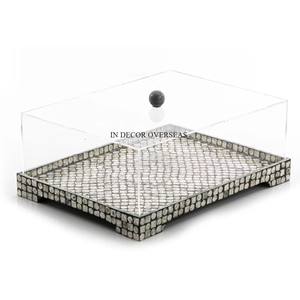 Support de gâteau de concepteur de fantaisie antique de travail de nacre perlé de mosaïque de couleur rose avec le couvercle supérieur en acrylique pour servir des gâteaux de tasse - Product Image 4