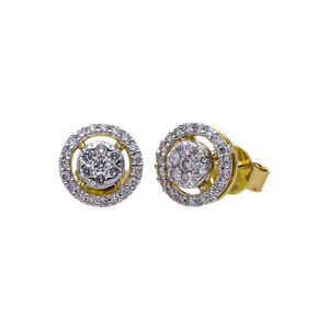 Elegant 14K Yellow Gold Double <b>Halo</b> Design Cluster Diamond Stud <b>Earrings</b> Featuring Natural Brilliant Cut Diamonds - Product Image 2