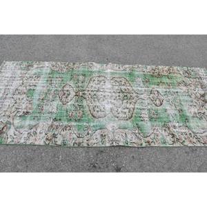 Tapis Vintage en Laine Turque Vert et Beige de 37x86 pieds, Tissage Plat, Motif Patchwork, Tapis de Salon, Support en Latex pour Décorations - Product Image 3