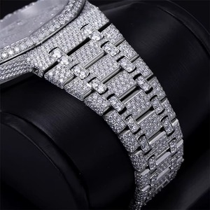 Montre de luxe automatique pour homme en moissanite VVS, style hip-hop, cadran arabe, verre glacé fait main, bracelet en acier inoxydable, perle noire - Product Image 2