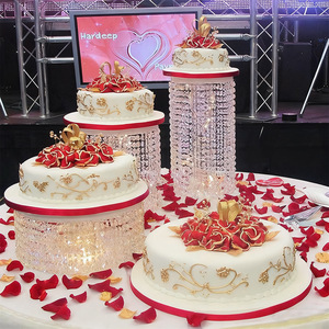 LANJO Luxury Crystal Cake Stand Chandelier Style Wedding Cake Pedestal Display Riser For Elegant Event Reception <b>Table</b> Decor - Product Image 4