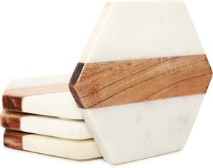 Posavasos de Madera de Acacia y Mármol de Diseño Increíble, Ecológico, Grabado Personalizado, Cuadrado Clásico, Hecho a Mano, con Logotipo Personalizado - Product Image 1