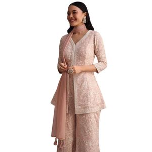 สีชมพู lucknowi kurti Palazzo กับชุดพื้นเมืองสำหรับผู้หญิงเครื่องแต่งกายตามสั่งจากโรงงาน - Product Image 4