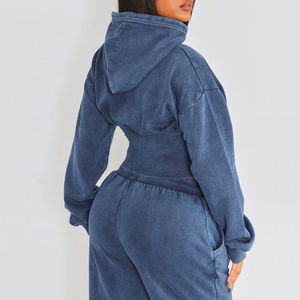 Sweat-shirt surdimensionné à épaules tombantes pour femmes ensemble de jogging pantalon de survêtement à capuche court pour Jogging technique brodée taille XS - Product Image 3