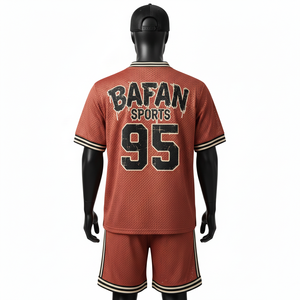 Men Polyester <b>Mesh</b> <b>Short</b> Set 180 GSM Breathable Sports Fabric Two Tone Panels Custom Screen Print Logo for men's set - Product Image 2