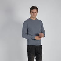T-shirt à manches longues pour homme, gris uni, tricoté, col classique, design décontracté, teint en fil, écologique, de haute qualité, fabriqué en Italie