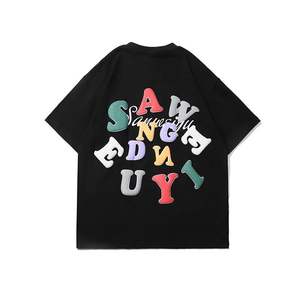 Camisetas para hombre de algodón pesado de gran tamaño cuello redondo transpirable manga corta Puff impreso camisetas de color puro - Product Image 2