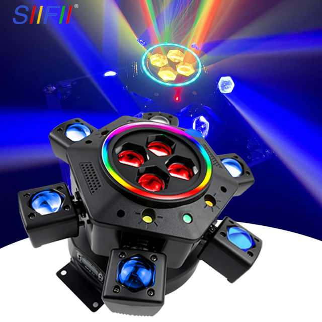 New Arrival 150W RGB 6-Arm Bee Eyes Beam Laser Strobe DMX Control Moving Head Light for KTV Performance Stage Excellent Effect