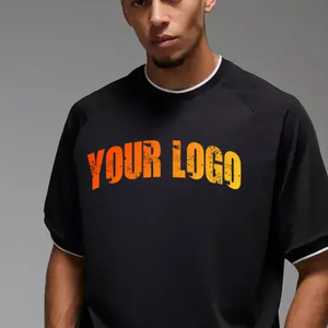Camiseta de Hip Hop de peso pesado de algodón 100% de alta calidad, Camiseta holgada negra lisa con logotipo estampado personalizado Unisex de gran tamaño para ropa de verano - Product Image 2
