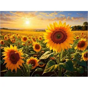 ภาพจิตรกรรมฝาผนังกระเบื้องเซรามิคหินอ่อนลายดอกทานตะวันภาพทุ่งดอกไม้สำหรับตกแต่งห้องครัว - Product Image 1