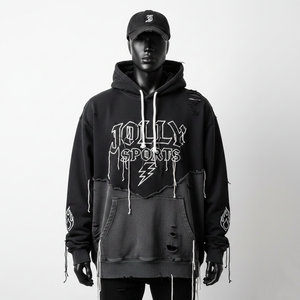 Sweat à capuche premium 320 GSM en molleton de coton lourd, noir et gris, style délavé, logo brodé personnalisé, sweat à capuche basique - Product Image 1