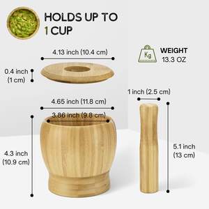 Wooden <b>Mortar</b> and <b>Pestle</b> Set 5-Inch Bamboo Bowl and Grinder Set, Wood Molcajete Muddler and Bowl with Lid and Spoon - Product Image 5