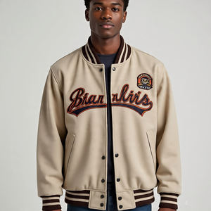 Veste universitaire Letterman pour hommes patchs de broderie d'hiver à l'avant Logo personnalisé coupe-vent respirant doublé de laine - Product Image 5