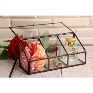 Three Compartment Custom Sizing Zinc Plating Black Color Home Decorative Tapered <b>Glass</b> <b>Box</b> Top Selling Item for Bulk Export - Product Image 1