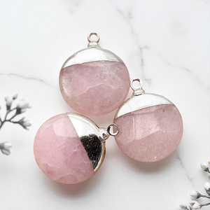 925 argent Sterling à facettes Quartz Rose rond pendentif en pierres précieuses bricolage électrolytique fabrication de bijoux fins en gros Occasion de fête - Product Image 1