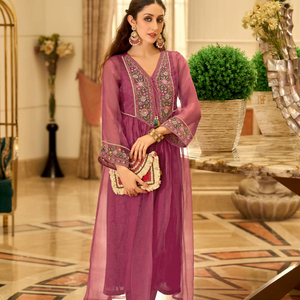 Swara Bộ sưu tập PRM thêu tay Ấn Độ & pakistani phù hợp với bên làm bằng polyester Organza - Product Image 1