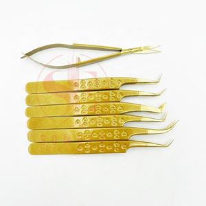 Pinzas de pestañas de color dorado hechas a mano, Etiqueta Privada, agarre de corazón, herramientas de extensión de pestañas postizas, pestañas de etiqueta privada sostenibles - Product Image 6