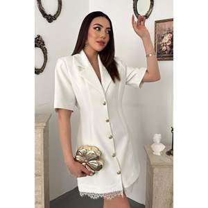 Off-<b>white</b> Gold Buttoned Lace <b>Jacket</b> - Ecru - Product Image 2