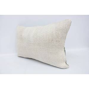 Coussin patchwork en laine Kilim turque beige à rayures subtiles de 16x24 pouces tissé avec un motif vintage - Product Image 4