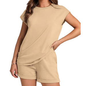 Survêtement d'été 100% coton à manches courtes confortable et respirant avec ceinture à cordon facile à porter - Product Image 4