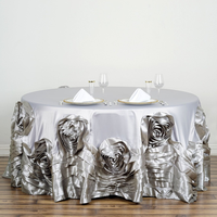 Nappe ronde en satin de 120 pouces avec volants 3D en forme de rose, couleur unie, pour mariage, fête, décoration de la maison, vente en gros
