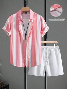 Conjunto de Camiseta y Pantalones Cortos de Forro Polar Transpirable con Estampado de Serigrafía en Poliéster/Algodón, Casual, Elegante y de Alta Calidad para Hombre - Product Image 6