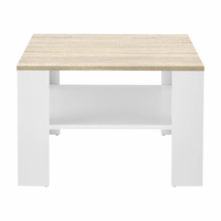 Table basse carrée en bois de panneau de particules de salon avec étagère d'espace de rangement effet blanc et chêne